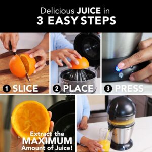 Vinci Hands Free Electric Citrus Juicer, 1-Button Juicer Machine, Orange Lime Grapefruit Lemon Squeezer, Easy to Clean Orange Juicer Squeezer, Black/Stainless Steel - Image 7