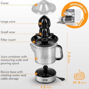 LEBENLANG Orange Juicer Electric - 2 cones & BPA-free I High juice yield & Large Volume I 24oz Lemon Juicer Squeezer I Electric Citrus Juicer Orange Juice Press Juicers Exprimidor De Naranjas Limones - Image 6