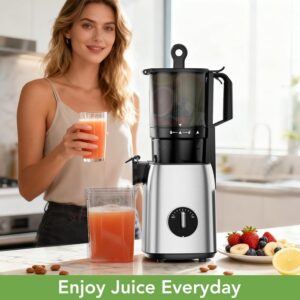 Cold Press Juicer with Stainless Steel Base, 5.4 Inch Wide Feed Chute, Juicer Machines For Whole Fruits & Vegetables, Slow Masticating High Yield Juice Makers - Image 7