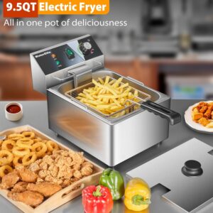 Electric Deep Fryer Commercial Deep Fryer With Basket 1800W Pounds Troperature Control and Timer Large capacity fryers for home use outdoor (9L 1800W) - Image 5