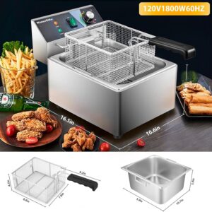 Electric Deep Fryer Commercial Deep Fryer With Basket 1800W Pounds Troperature Control and Timer Large capacity fryers for home use outdoor (9L 1800W) - Image 6