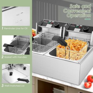 Commercial Deep Fryer, 3400W Electric Deep Fryers with 2x6.35QT Baskets Thickened Stainless Steel Countertop Oil Fryer 20.7QT Large Capacity with Lids Temperature Controller (12L) - Image 6