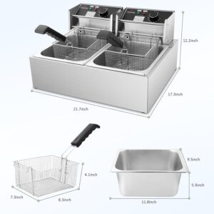 Commercial Deep Fryer, 3400W Electric Deep Fryers with 2x6.35QT Baskets Thickened Stainless Steel Countertop Oil Fryer 20.7QT Large Capacity with Lids Temperature Controller (12L) - Image 7