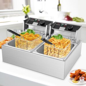 Commercial Deep Fryer, 3400W Electric Deep Fryers with 2x6.35QT Baskets Thickened Stainless Steel Countertop Oil Fryer 20.7QT Large Capacity with Lids Temperature Controller (12L) - Image 8