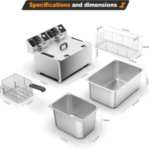electric turkey fryer Commercial deep fryer with basket 3600W27.4QT with timer26L deepen deep fryer Variable twin cylinder 13.7QT*2 Rapid heating - Image 5