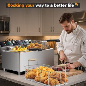 electric turkey fryer Commercial deep fryer with basket 3600W27.4QT with timer26L deepen deep fryer Variable twin cylinder 13.7QT*2 Rapid heating - Image 6