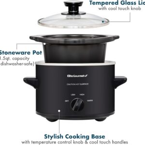 Elite Gourmet MST-250XBX Electric Slow Cooker Ceramic Pot, with Adjustable Temp, Entrees, Sauces, Soups, Roasts, Stews & Dips, Dishwasher Safe (1.5 Quart, Black) - Image 3