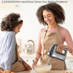 Electric Hand Mixer, Powerful Hand Mixer Electric Handheld with 304 Beaters, Dough Hook,Hand Held Mixer with Turbo for Baking Cakes, Eggs, Cream Food(Grey) - Image 2