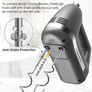Electric Hand Mixer, Powerful Hand Mixer Electric Handheld with 304 Beaters, Dough Hook,Hand Held Mixer with Turbo for Baking Cakes, Eggs, Cream Food(Grey) - Image 4