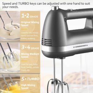 Electric Hand Mixer, Powerful Hand Mixer Electric Handheld with 304 Beaters, Dough Hook,Hand Held Mixer with Turbo for Baking Cakes, Eggs, Cream Food(Grey) - Image 5