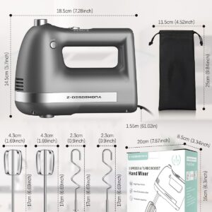 Electric Hand Mixer, Powerful Hand Mixer Electric Handheld with 304 Beaters, Dough Hook,Hand Held Mixer with Turbo for Baking Cakes, Eggs, Cream Food(Grey) - Image 7