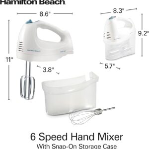 Hamilton Beach 6-Speed Electric Hand Mixer with Whisk, Traditional Beaters, Snap-On Storage Case, 250 Watts, White - Image 7