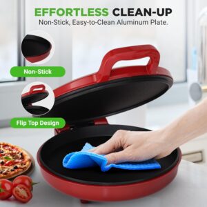 NutriChef Countertop Pizza Maker | 1500W Non-Stick Electric Pizza Cooker | Make 12" Personal Pizzas, Eggs, Toast & More | Cool-Touch Handles, Compact & Space-Saving | Temp Range 175-400°F | Red - Image 2