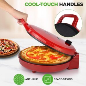 NutriChef Countertop Pizza Maker | 1500W Non-Stick Electric Pizza Cooker | Make 12" Personal Pizzas, Eggs, Toast & More | Cool-Touch Handles, Compact & Space-Saving | Temp Range 175-400°F | Red - Image 3