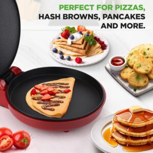 NutriChef Countertop Pizza Maker | 1500W Non-Stick Electric Pizza Cooker | Make 12" Personal Pizzas, Eggs, Toast & More | Cool-Touch Handles, Compact & Space-Saving | Temp Range 175-400°F | Red - Image 4