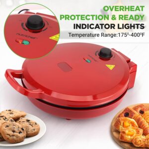 NutriChef Countertop Pizza Maker | 1500W Non-Stick Electric Pizza Cooker | Make 12" Personal Pizzas, Eggs, Toast & More | Cool-Touch Handles, Compact & Space-Saving | Temp Range 175-400°F | Red - Image 5