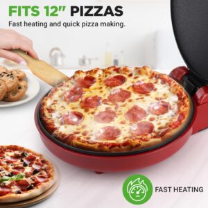 NutriChef Countertop Pizza Maker | 1500W Non-Stick Electric Pizza Cooker | Make 12" Personal Pizzas, Eggs, Toast & More | Cool-Touch Handles, Compact & Space-Saving | Temp Range 175-400°F | Red - Image 6