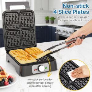 Belgian Waffle Iron 4 Slices, Electric Waffle Maker with Adjustable Browning Control, Waffle Machine with Nonstick Plates Easy Cleanup, Breakfast Maker for Home, Stainless Steel, Silver - Image 6