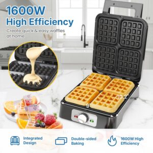 Belgian Waffle Iron 4 Slices, Electric Waffle Maker with Adjustable Browning Control, Waffle Machine with Nonstick Plates Easy Cleanup, Breakfast Maker for Home, Stainless Steel, Silver - Image 7