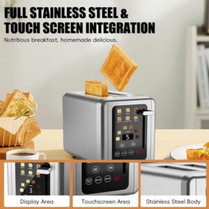 WHALL Touch Screen Toaster 2 Slice,Smart Digital Toaster with 1.5" Wide Slots,6 Shade Settings & 6 Bread Types,Memory Function,Countdown Timer,Brushed Stainless,Ideal Kitchen Gift & Essential - Image 3
