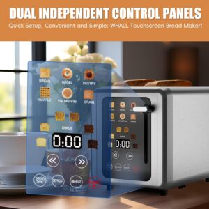 WHALL Touch Screen Toaster 2 Slice,Smart Digital Toaster with 1.5" Wide Slots,6 Shade Settings & 6 Bread Types,Memory Function,Countdown Timer,Brushed Stainless,Ideal Kitchen Gift & Essential - Image 8
