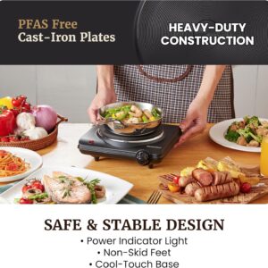 Elite Gourmet Countertop Electric Burner, 1000W Cast Iron Hot Plate, 7 Heat Settings, Portable Cooktop for RV, Dorm, Office & Small Kitchens, Road-Ready & Compact - Image 3