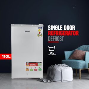 GEEPAS Defrost Mini Fridge 110L Capacity With Lamp, Door Lock & Key | Low Noise Design, Compact, Powerful Compressor, Energy Saving, Faster Cooling, Adjustable Thermostat GRF115SPEH Silver - Image 9