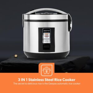 GEEPAS Rice Cooker 1.8 L Durable Construction| Removable Non-Stick Pot, Cool Touch Handle| Includes Cook, Warm Functions, Plastic Steamer| Perfect for Vegetables, Soups, Sauces etc |762W 1.8 L 762 W GRC4330 Black/Silver - Image 6