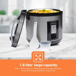 GEEPAS Rice Cooker 1.8 L Durable Construction| Removable Non-Stick Pot, Cool Touch Handle| Includes Cook, Warm Functions, Plastic Steamer| Perfect for Vegetables, Soups, Sauces etc |762W 1.8 L 762 W GRC4330 Black/Silver - Image 7