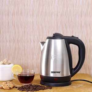 GEEPAS Electric Tea Kettle 1.8 L, Auto Shut Off And Boil Dry Protection, Safety Lock Lid, 360 Degree Rotational Base, Stainless Steel, Ergonomic Handle, Perfect Pour, Large Capacity 1.8 L 1500 W GK5454B Silver/Black - Image 2