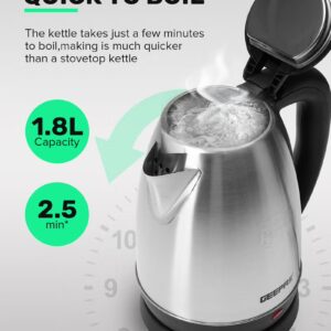 GEEPAS Electric Tea Kettle 1.8 L, Auto Shut Off And Boil Dry Protection, Safety Lock Lid, 360 Degree Rotational Base, Stainless Steel, Ergonomic Handle, Perfect Pour, Large Capacity 1.8 L 1500 W GK5454B Silver/Black - Image 5