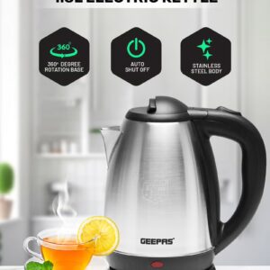 GEEPAS Electric Tea Kettle 1.8 L, Auto Shut Off And Boil Dry Protection, Safety Lock Lid, 360 Degree Rotational Base, Stainless Steel, Ergonomic Handle, Perfect Pour, Large Capacity 1.8 L 1500 W GK5454B Silver/Black - Image 7