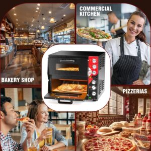 PYY Indoor 16in Pizza Oven - Double Decker Electric Pizza Ovens Countertop with Pizza Stone, 60-Min Ring Timer, for Home and Restaurant Commercial, 3200W, ETL Listed,Black - Image 2