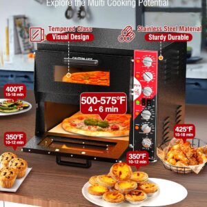 PYY Indoor 16in Pizza Oven - Double Decker Electric Pizza Ovens Countertop with Pizza Stone, 60-Min Ring Timer, for Home and Restaurant Commercial, 3200W, ETL Listed,Black - Image 3