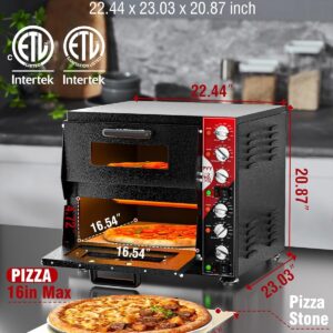 PYY Indoor 16in Pizza Oven - Double Decker Electric Pizza Ovens Countertop with Pizza Stone, 60-Min Ring Timer, for Home and Restaurant Commercial, 3200W, ETL Listed,Black - Image 7