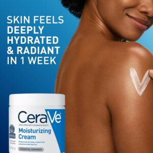 CeraVe Moisturizing Cream, Body and Face Moisturizer for Dry Skin, Body Cream with Hyaluronic Acid and Ceramides, Daily Moisturizer, Oil-Free, Fragrance Free, Non-Comedogenic, 19 Ounce - Image 3