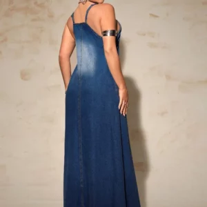 Long Dress Women Denim Dresses Sling A Line Vestidos V Neck Sleeveless Elegant Maxi Y2k Streetwear High Waist Summer 2025 - Image 4