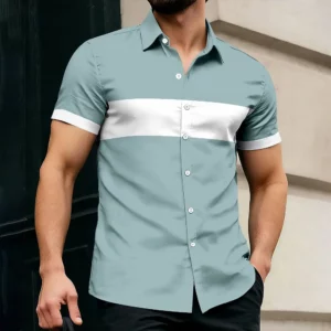 2026 Men's Geometric Color Block Shirt Button Up Shirt Casual Short Sleeve Fashion Casual Daily Vacation Summer - Image 3