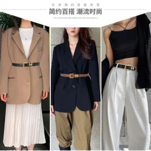 Luxury Brand Belt for Women Genuine Leather Belts with Gold Pin Buckle Fashion Decorative Belt for Coats Skirts Jeans - Image 5