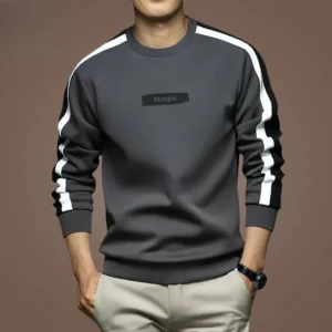 Round Neck Letter Printing Contrast Color Pullover Lantern Long Sleeve Men's Clothing Loose Casual Hoodies Boyfriend Tops - Image 3