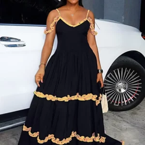 Summer Dress Ladies Floral V Neck Sexy Thin Strap Dress Chic Elegant Women Long Loose Black Dress Wholesale Dropshipping - Image 4