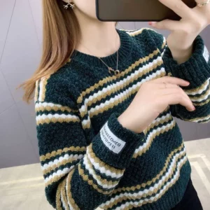 Fdfklak Stitching Color Winter Sweater Women Thick Spring Autumn 2025 New Student O Neck Pullover Korean Loose Tops Jersey Mujer - Image 2