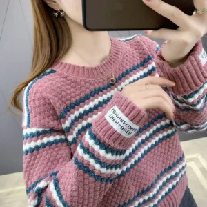 Fdfklak Stitching Color Winter Sweater Women Thick Spring Autumn 2025 New Student O Neck Pullover Korean Loose Tops Jersey Mujer - Image 3