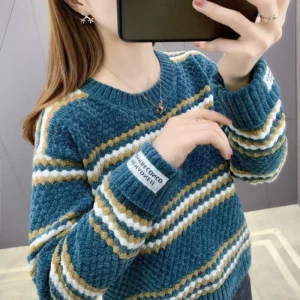 Fdfklak Stitching Color Winter Sweater Women Thick Spring Autumn 2025 New Student O Neck Pullover Korean Loose Tops Jersey Mujer - Image 4