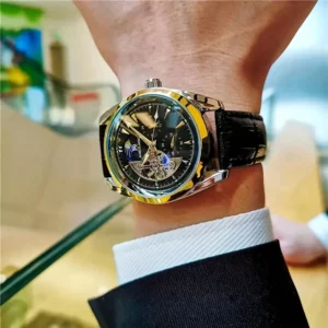 【Cool Men's Automatic Mechanical Watch】Men's Automatic Mechanical Watch, Men's Watch with a Semi-Spherical Design, Hollow, High Aesthetic Value, Cool and Best-Selling Men's Watch, Moon Phase Pointer, the Best Gift for Him, No Battery Needed - Image 4