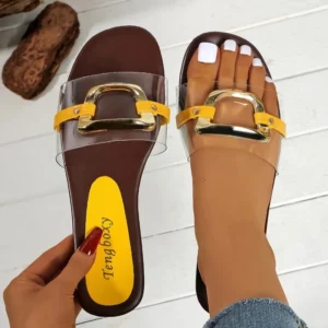 Summer 2025 New Women's Large Fashion Sandals and Slippers Summer New Flat Metal Strap Sandals - Image 4