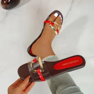 Summer 2025 New Women's Large Fashion Sandals and Slippers Summer New Flat Metal Strap Sandals - Image 6