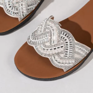 PXASXR Pearl Sandals for Women Fashionable Wear-Resistant Flat Bottom Slippers Comfortable Casual Beachwear Outdoor Slippers - Image 5