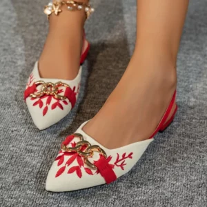 Red French Wedding Shoes Two Wear Not Tired Feet Block Heel Sandals - Image 3