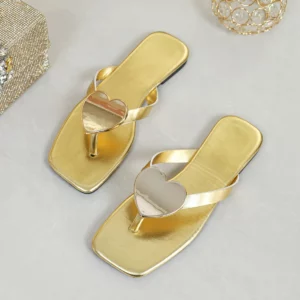 Women's Golden Silver Flat Slippers Summer Fashion Heart Decoration Outdoor Beach Flip-Toe Sandals Women's Slippers Flip Flop - Image 3
